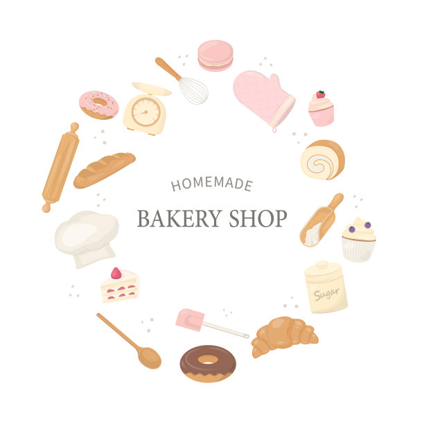 面包房和烘烤横幅与文本自制面包房店图片下载