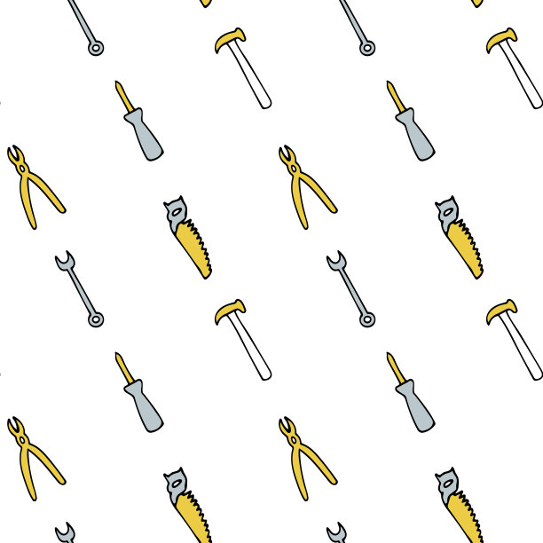 无缝图案，有修理工具，螺丝刀，钳子，锯子，锤子，活动扳手图片下载