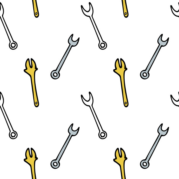 带无缝花纹修理工具，活动扳手，扳手扳手。矢量图图片下载