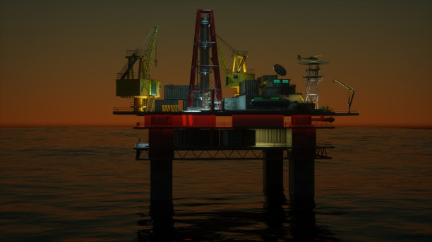 石油钻井平台夜间3d图图片下载
