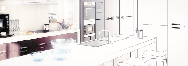 当代阁楼厨房设计(草图)-三维可视化图片下载