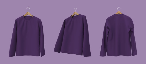 男士长袖t恤模型在前视图，设计演示为打印，3d插图，3d渲染图片下载