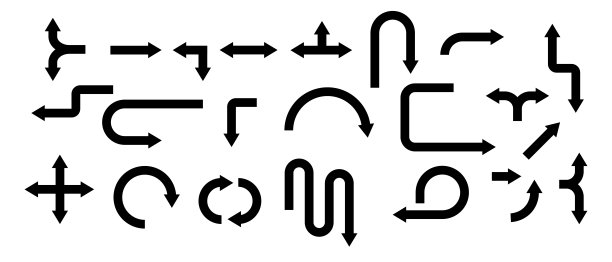 黑色圆角箭头矢量符号集合。道路、导航或媒体平面图标图片下载