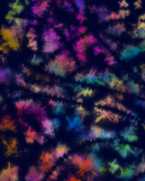 现代扎染插图绘制与黑色在绿色和紫色的多色背景图片下载