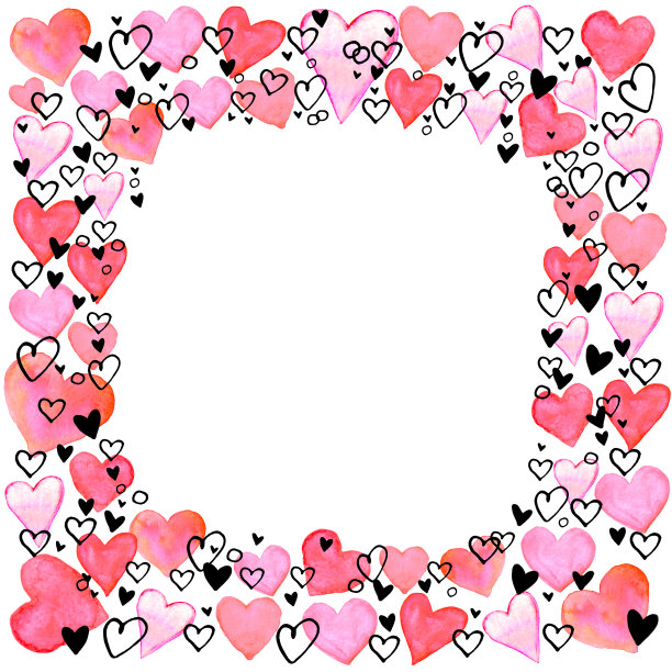 手绘正方形框架，边框从水彩心。爱情的浪漫象征，背景，装饰邀请，情人节，贺卡，婚礼图片下载
