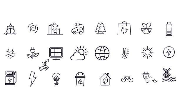 一组绿色能源的细线图标矢量设计图片下载