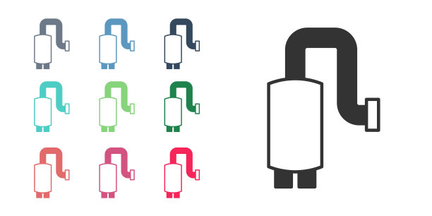 黑色汽车消声器图标孤立在白色背景上。排气管道。设置图标丰富多彩。向量图片下载