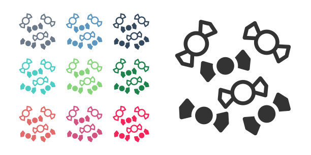 黑色糖果图标孤立在白色背景。圣诞快乐，恭贺新禧。设置图标丰富多彩。向量图片下载