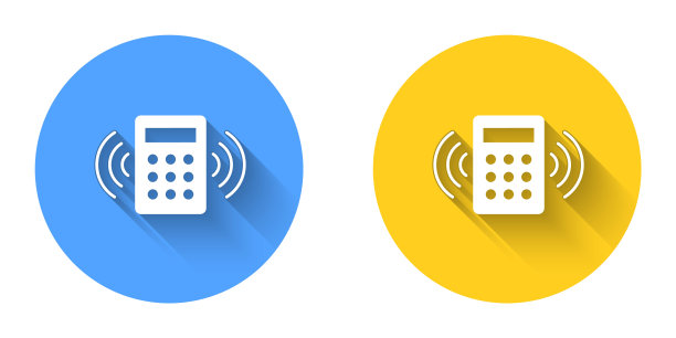 白色安全系统控制面板与显示图标隔离与长阴影背景。安全系统的键盘，用于进入内部。圆按钮。向量图片下载