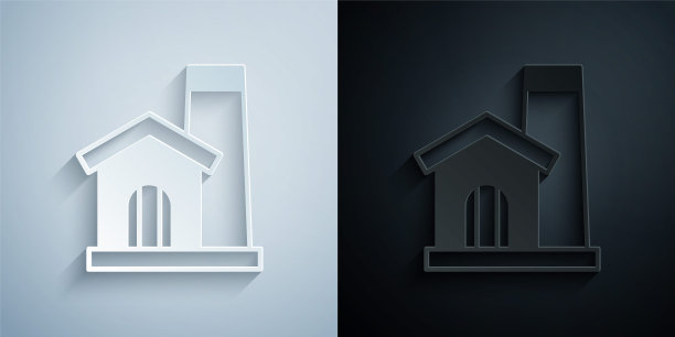 剪纸铁匠车间内部图标孤立的灰色和黑色背景。纸艺术风格。向量图片下载