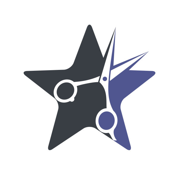 标志为理发店，发廊。剪刀和星星图标设计。图片下载