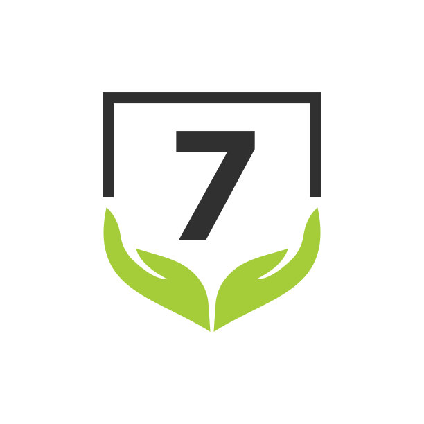 慈善帮助手标志上字母7概念模板。关爱、分享、慈善、医疗、捐赠机构标识设计图片下载