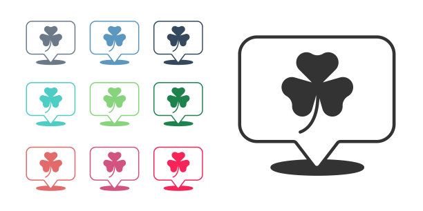 黑色三叶草三叶图标孤立在白色背景上。圣帕特里克节快乐。爱尔兰国家假日。设置图标丰富多彩。向量图片下载