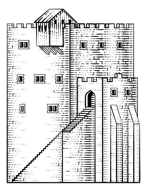 古堡中世纪建筑经典木刻风格图片下载