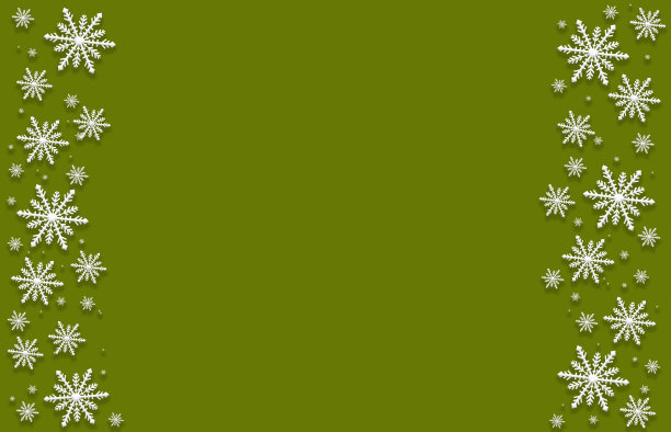 冬季卡其绿色黄色饱和明亮的背景与白色雪花的两面。图片下载