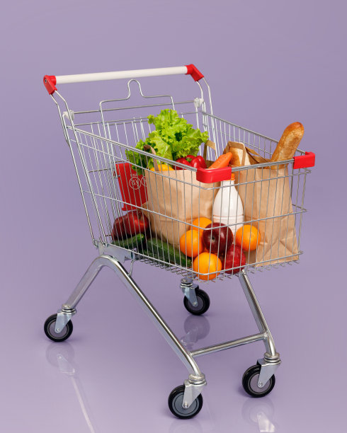 购物车里装满了各种各样的产品。孤立概念形象的购物与复制空间。图片下载