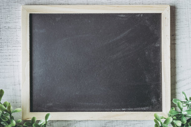 空白黑板和绿色植物图片下载