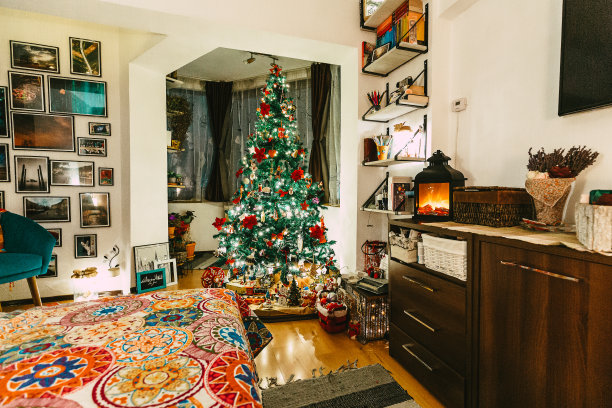 现代室内设计舒适的卧室照明夜间图片下载