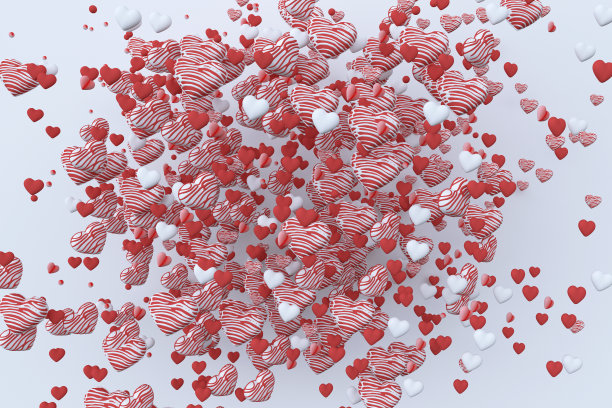 红心和白色浪漫的背景。情人节墙纸。3 d演示。图片下载