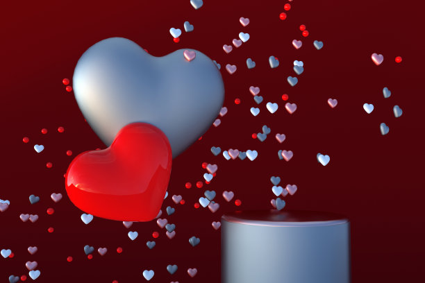 情人节工作室用银色平台，放飞心。支架，讲台，爱情贺卡底座，海报图片下载
