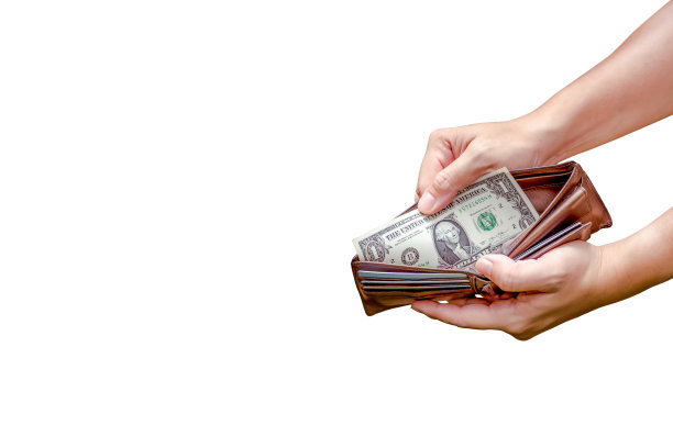 钱包里的一美元钱被隔离在白色的背景上。图片下载