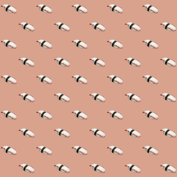 无缝图案的Tako Nigiri寿司或章鱼寿司，孤立在浅橙色的背景。图片下载