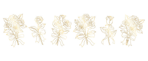 玫瑰花束插图与丝带图片下载