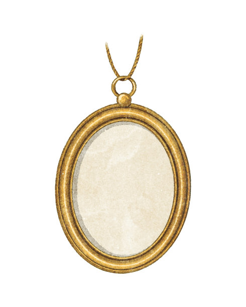 水彩复古金色椭圆形胸针图片下载