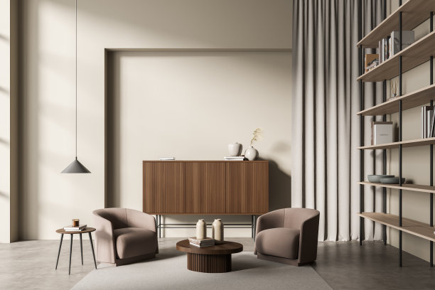 光线放松的房间内部有扶手椅和咖啡桌，模型图片下载