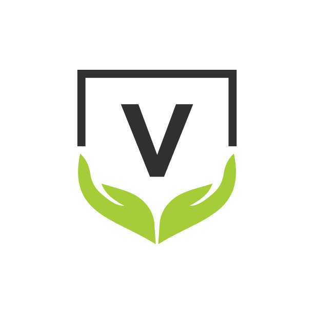 慈善帮助手标志上字母V概念模板。关爱、分享、慈善、医疗、捐赠机构V型标识设计图片下载