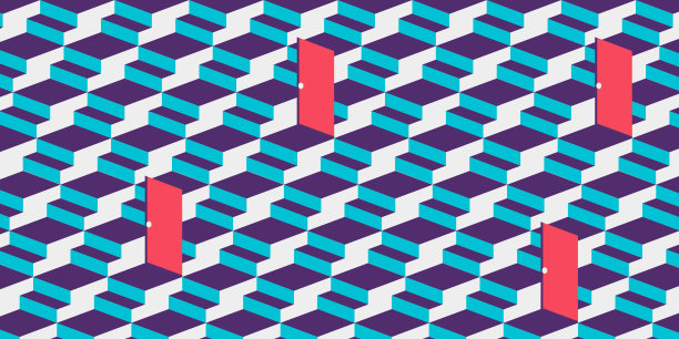 复古复古楼梯无缝背景图案与门。中世纪现代风格。图片下载