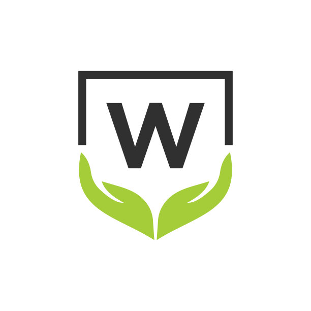 慈善帮助手标志上字母W概念模板。关爱、分享、慈善、医疗、捐赠机构W标志设计图片下载