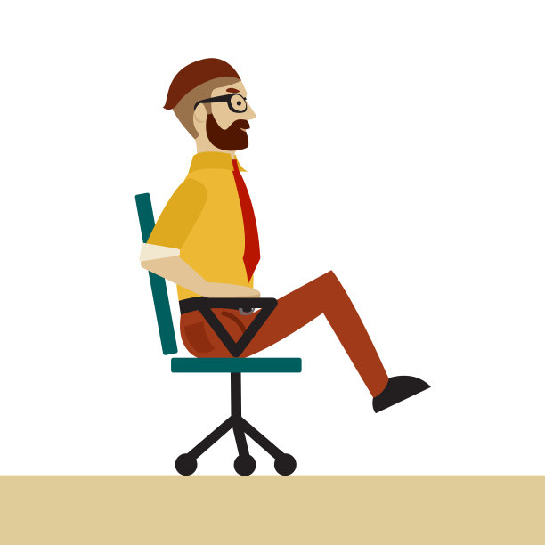 穿着商务装的男人在办公室椅子上做背部锻炼，以健康的姿势加强腿部力量图片下载