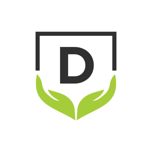 慈善帮助手标志上字母D概念模板。关爱、分享、慈善、医疗、捐赠机构标识设计图片下载