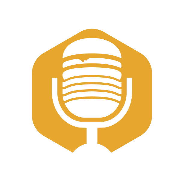 食品播客矢量logo设计。汉堡与麦克风图标设计。图片下载