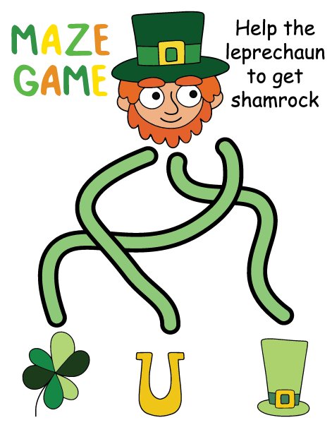 帕特里克日简单的游戏学龄前儿童与有趣的卡通小妖精矢量插图图片下载