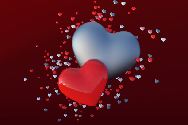 3D情人节浪漫背景与红色银心。图片下载