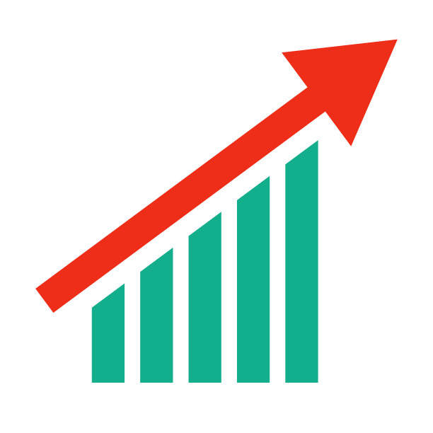 上升箭头和条形图图标。向量。图片下载