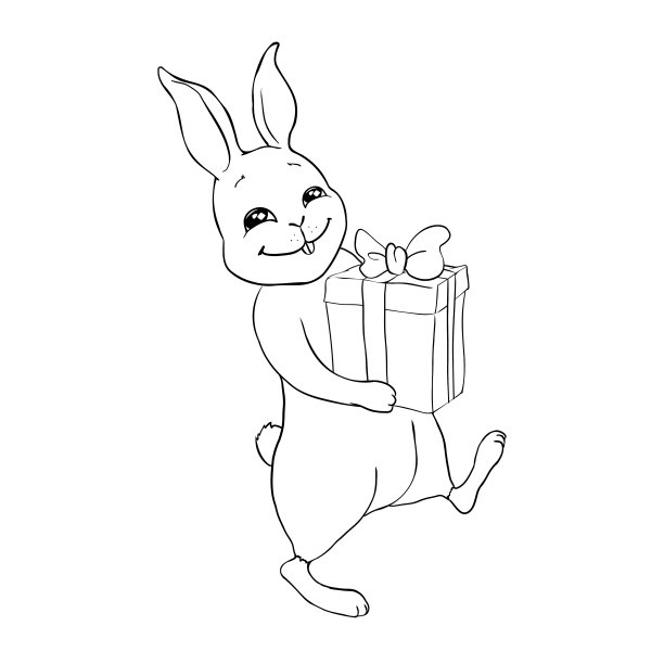 兔子的特写以坐姿的轮廓在白色的背景上看，鼻子前面可见耳朵竖起来图片下载