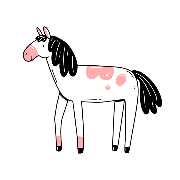 可爱的涂鸦风格的马。矢量插图。图片下载