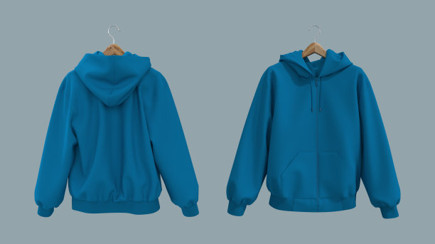 空白连帽运动衫模型与拉链在前面，侧面和背面视图，3d渲染，3d插图图片下载