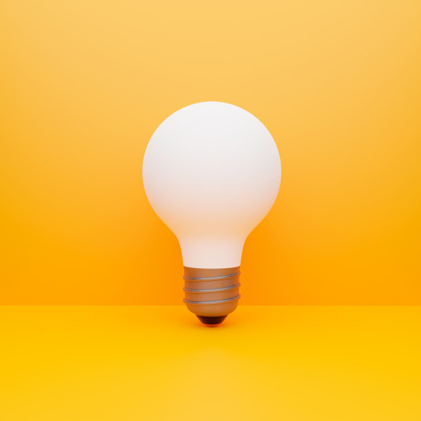 现实的白色灯泡在黄色的背景上。好主意的概念。3 d渲染图图片下载