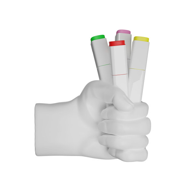 一个手握标记的3d石膏雕塑，白色背景上的孤立插图，3d渲染图片下载