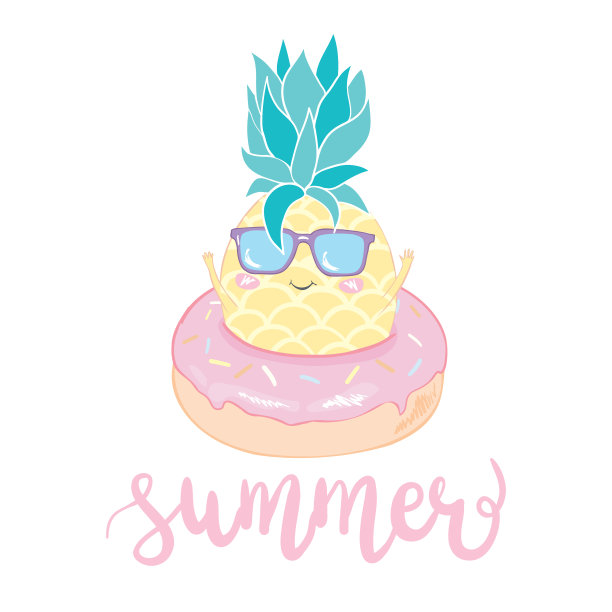 有趣的矢量背景，菠萝在眼镜，语音气泡和手写文本“夏天”。手绘夏季卡片。图片下载