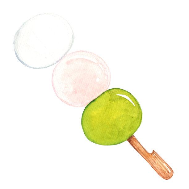 丹果或甜米球水彩插画装饰为传统的日本甜点概念图片下载