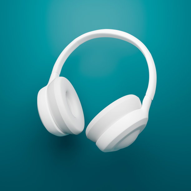 3D渲染白色耳机在绿松石背景。图片下载