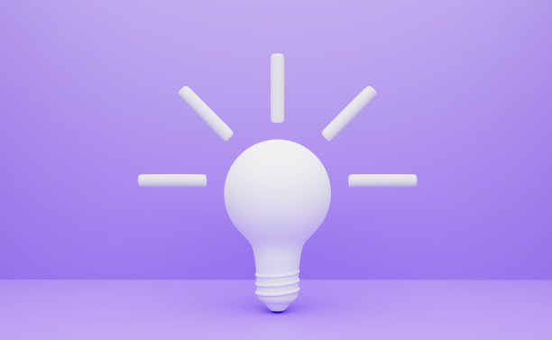 现实的白色灯泡在紫丁香背景。好主意的概念。3 d渲染图图片下载