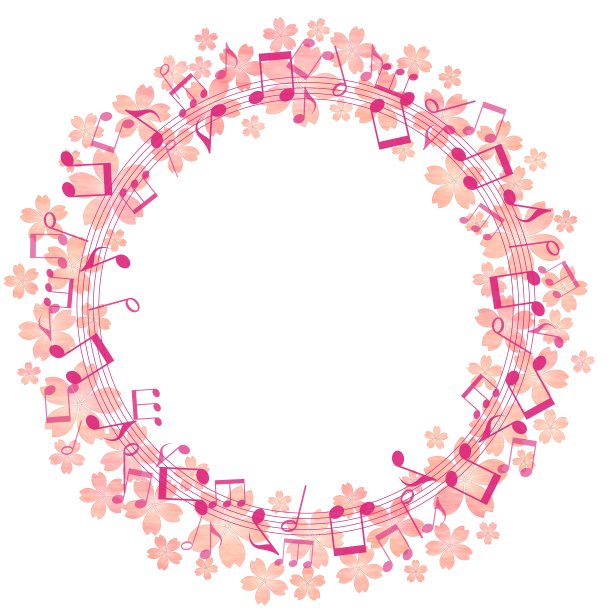 带有樱花和音符的圆形框架图片下载