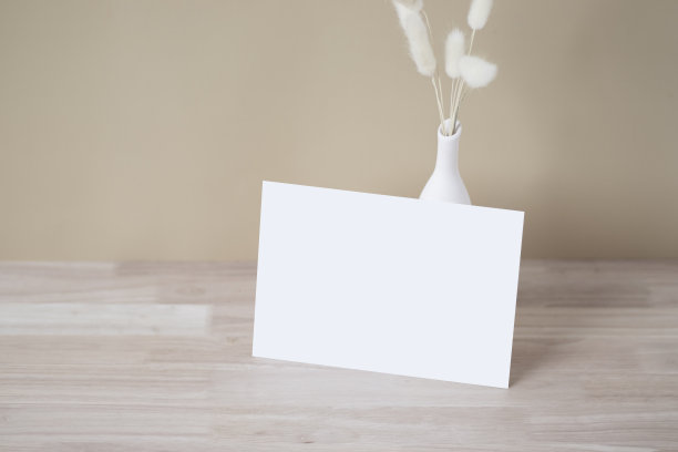 家庭室内花卉装饰，潘帕斯草在桌子上，前视图，空白纸卡片，贺卡模型。美丽的白色潘帕斯草在木制背景花瓶图片下载