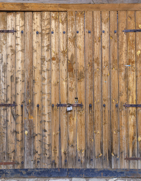 老式木门与锁和铰链图片下载